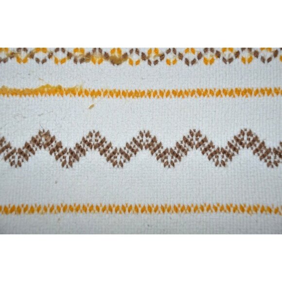 Vintage White Yellow & Brown Woven 45" X 32" Lap Throw Blanket Fringe Trim - Picture 3 of 5